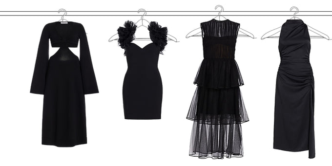  black dresses on line art hangers 