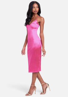  Strappy Back Satin Midi Dress - Pink