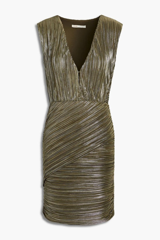 Romea Metallic Plissé-Crepe Mini Dress