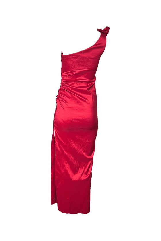 Ruffled One-Shoulder Red Gown
