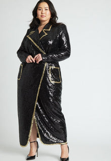  Sequin Maxi Dress With Lapel And Gold Detail