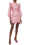 Spice Ruffled Striped Lamé Mini Dress